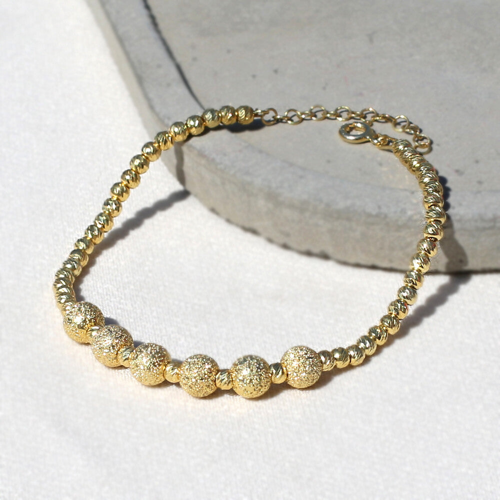 Clotho 925 Ayar Gümüş, Dorika, Simli Top Altın Rengi Bileklik